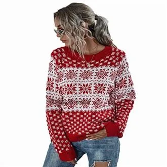 महिलाओं के विपरीत लंबी आस्तीन क्रिसमस स्वेटर